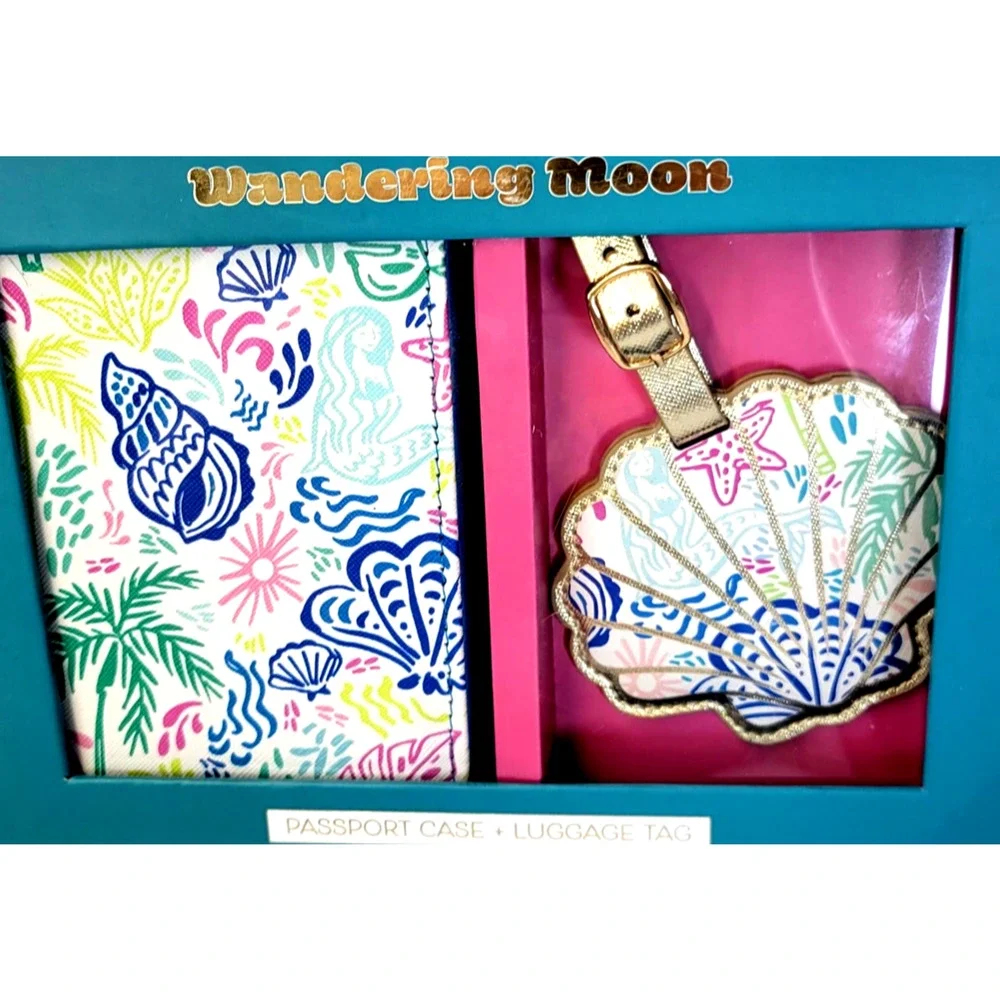 Wandering Moon Passport Case Luggage Tag Multicolor Seashell Travel Organizer
